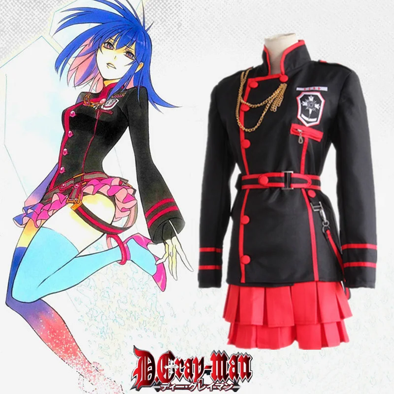 Disfraz de Anime D.Gray-man Linali Lenalee Lee Allen Walker, uniforme escolar negro Qutfit, conjunto completo, traje de Halloween