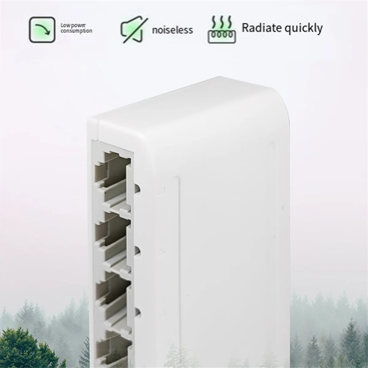 مقسم إيثرنت لسطح المكتب مع منافذ محمية ، ومفتاح بيانات ، ومحور شبكة ، ومقبس وتشغيل ، وبدون مروحة ، و 5 منافذ