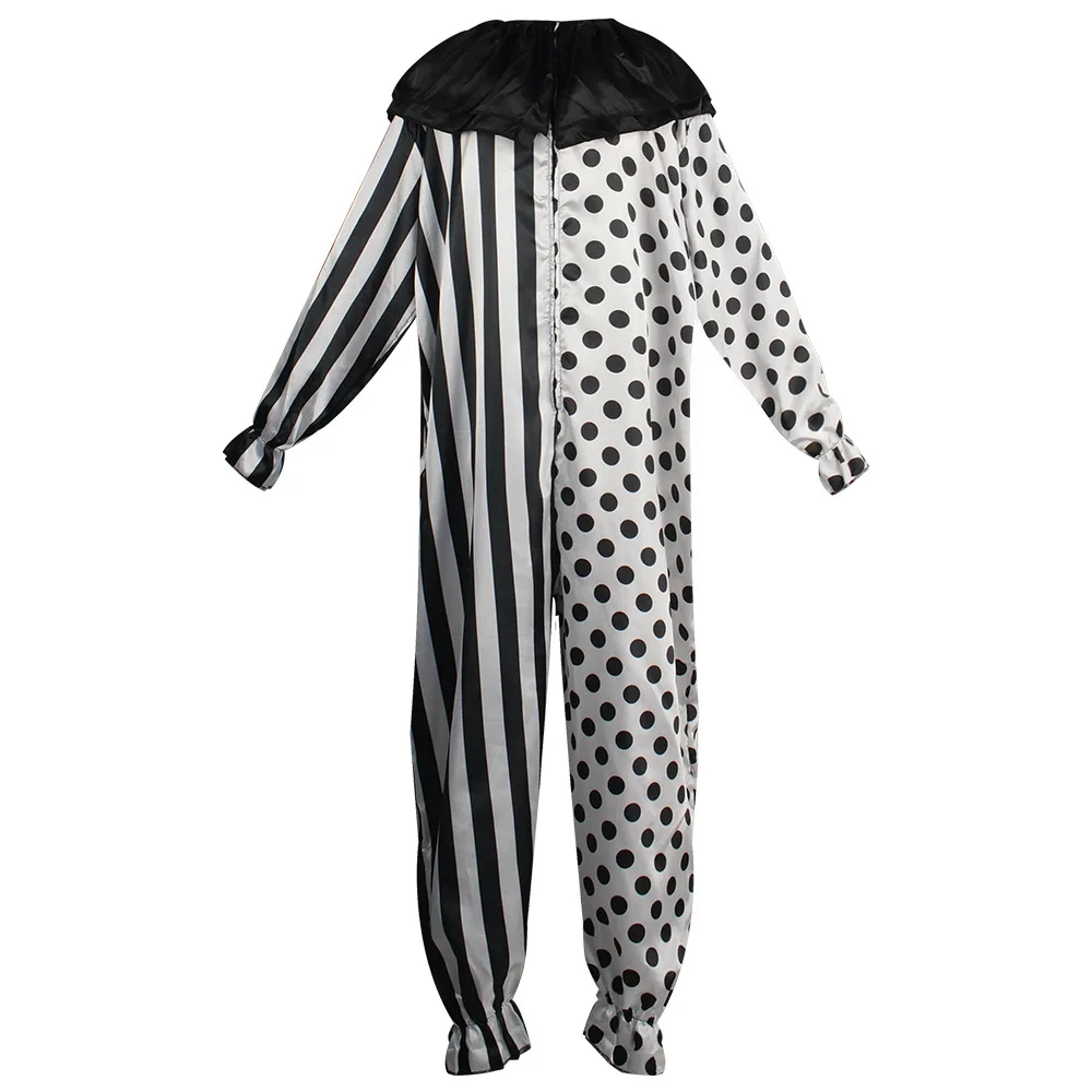 Black and White Game Clown Cosplay Ball Cos Joker Horror Bodysuit Terror Jumpsuits with Mask Halloween Costumes for Men Women