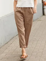 Women's Large Pocket Solid Color Cotton And Linen Casual Pants Straight Pants For Women Spring Summer New Fashion Casual Pants