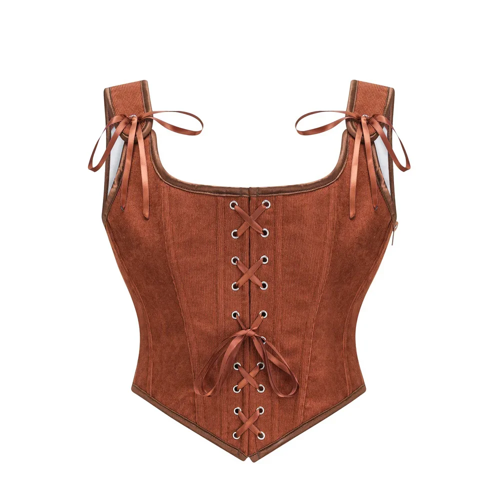 

Brown Fashion Women Corset Crop Tops Camisole Underwear Female Bustier With Straps Side Zipper Push Up Corselet Vest