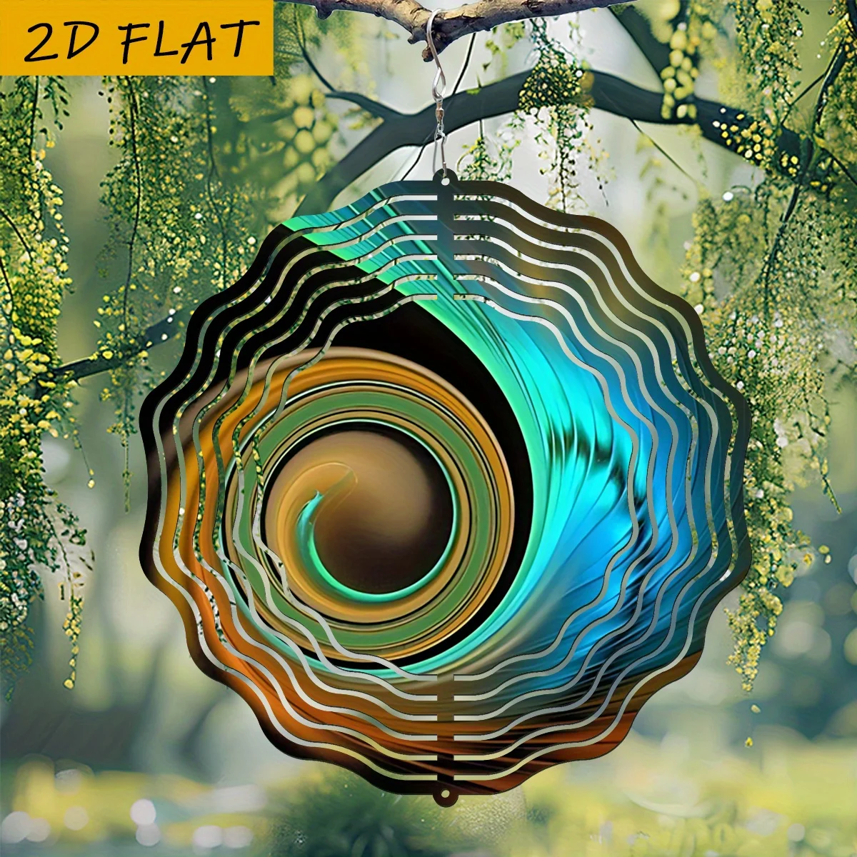 CIFBUY 2D Blue Swirl Wind Chime Metal Spinner with 360 Rotating Hook Colorful Hanging Ornament for Garden Patio Outdoor Indoor H