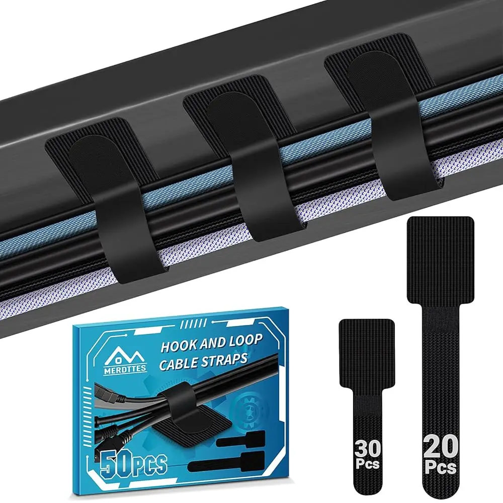 

Extended Hook and Loop Cable Ties, Heavy-Duty Self-Adhesive Cable Straps, Cable Management Under Desk Cord Organizer, Adjusta