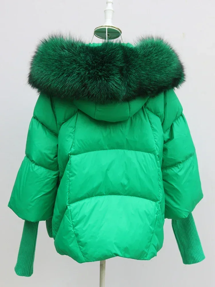 Doudoune à capuche en fourrure de renard véritable pour femme, manteau respirant, veste en duvet d'oie, col optique, luxe, chaud, automne, hiver, nouveau, 2024