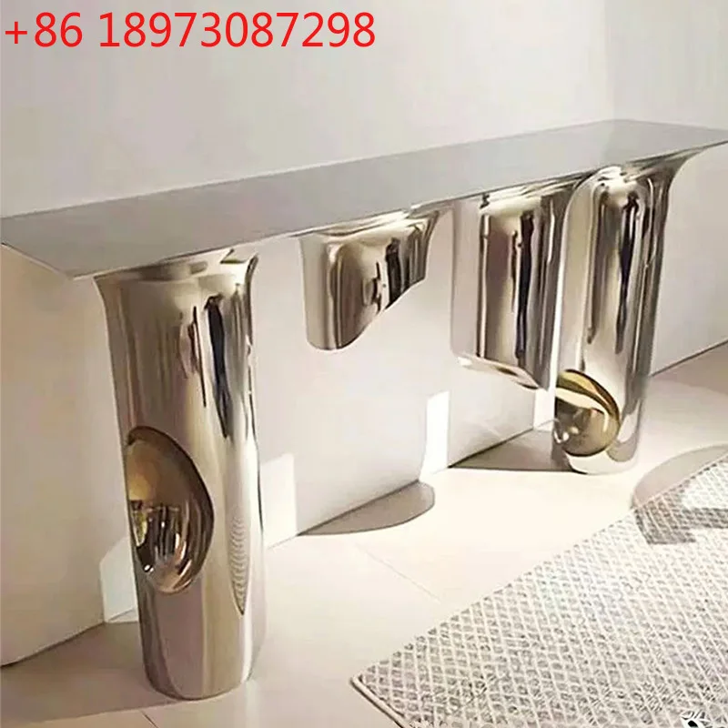 

Итальянский светлый роскошный мраморный столик для входа, современный входной столик из нержавеющей стали