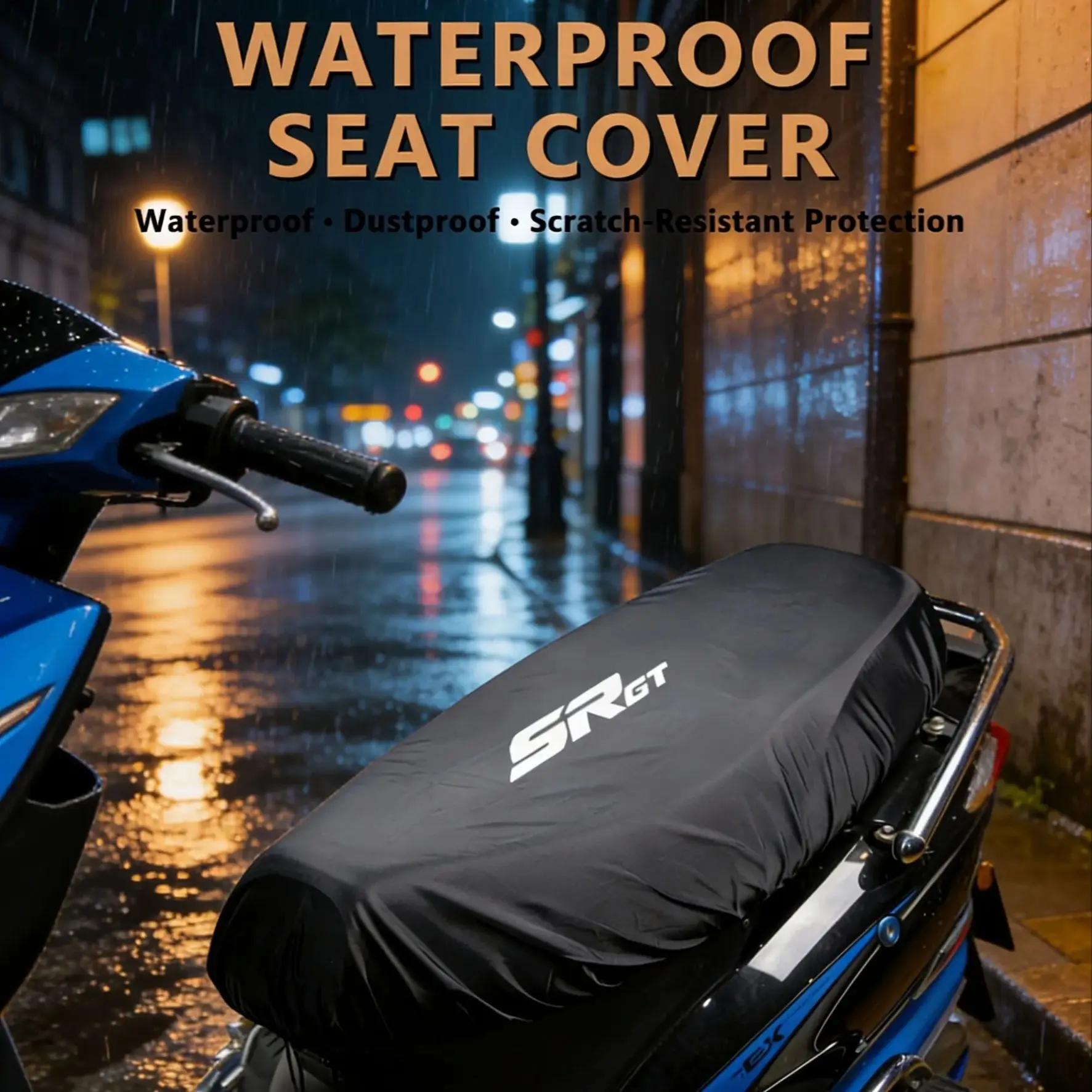 

SRgt Waterproof Sunproof Heat Insulation Motorcycle Seat Cover – Flexible Black Saddle Cover, All-Weather Protection