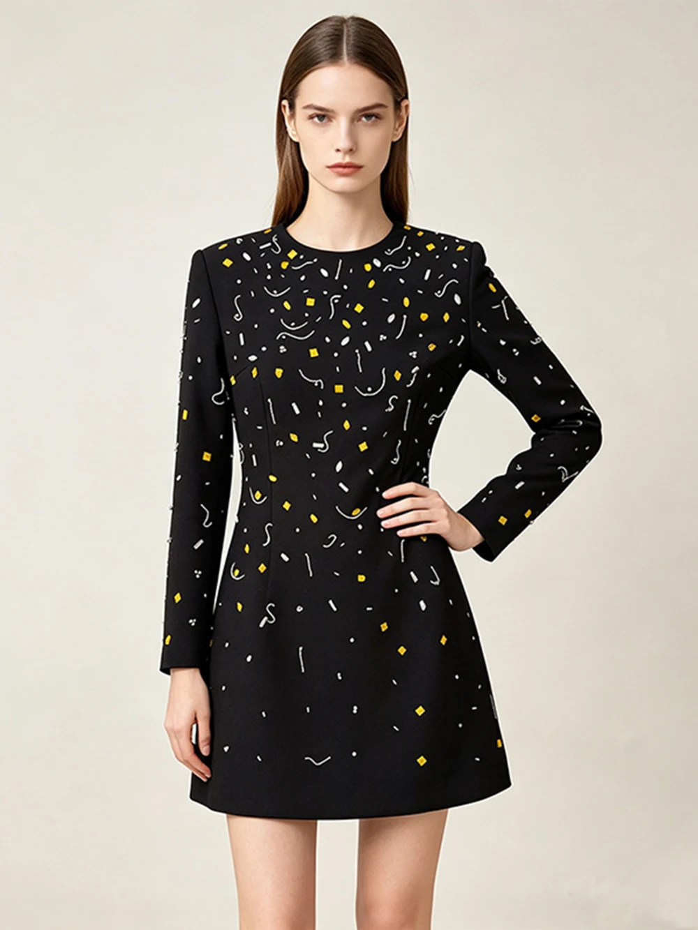 Modphy Female Luxury Diamond Crystal Suit Dress 2026 Autumn New Temperament Slim Fit Mini Dress For Women Lady Evening Robes