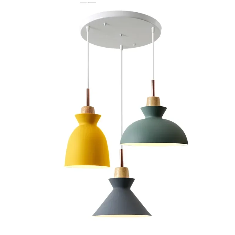 Northern Europe Style Iron Chandelier Pendant Light Macaron color LED Lights Minimalist lamps Living Dining room Modern style