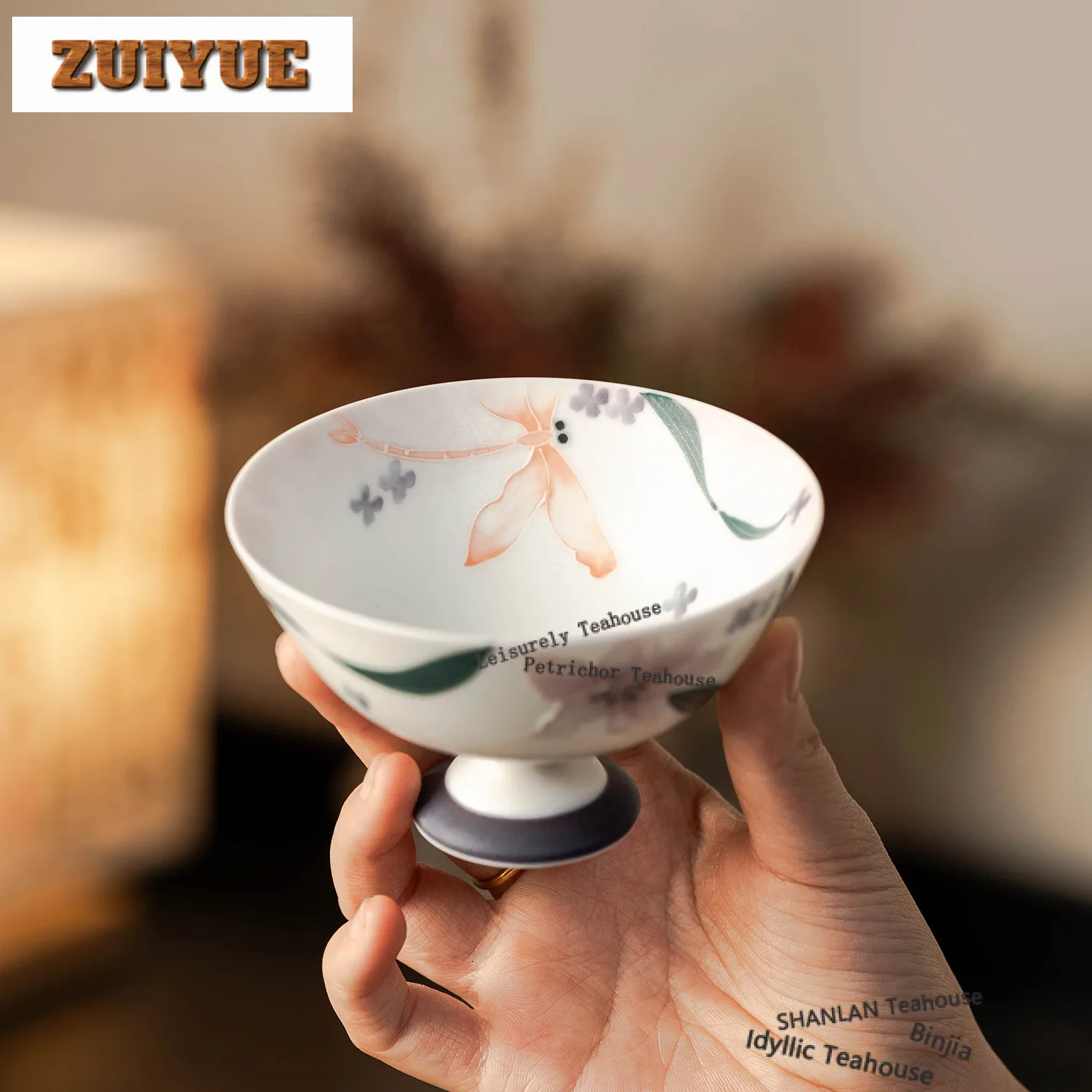 

140ml Hand-painted Dragonfly And Lily Teacup Aesthetic Tea Bowl Tea Pair Tea-tasting Meditation Cup Jianzhan Master Cups Craft
