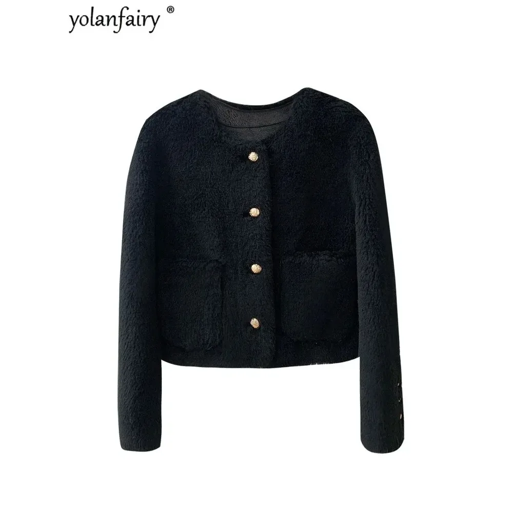YOLANFAIRY Sweet Fur Coat Women's Round Neck Short Winter Coats 30% Wool Composite Fur Integrated Fur Jacket Clothing Fashion