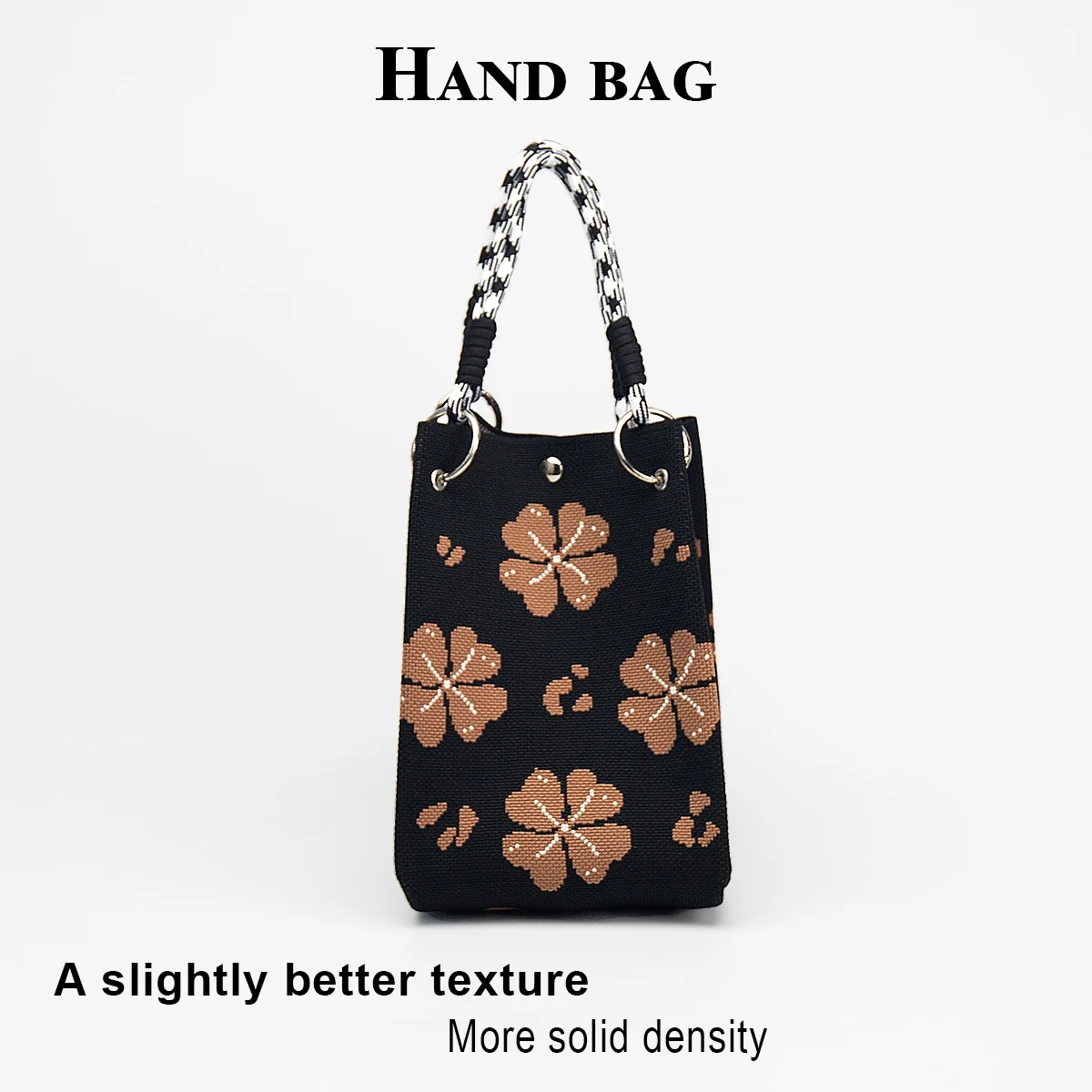1 Piece of Retro Simple and Stylish Patterned Knitted Handbag, with Magnetic Snap Closure, Large Capacity for Holding Phones, Books, Water Bottles, Cosmetics, Suitable for Women for Commuting, Shopping, Photography, Travel, Vacation, and Daily Use, with Detachable Ring Buckle and Sturdy Multicolor Rope Handle view 3
