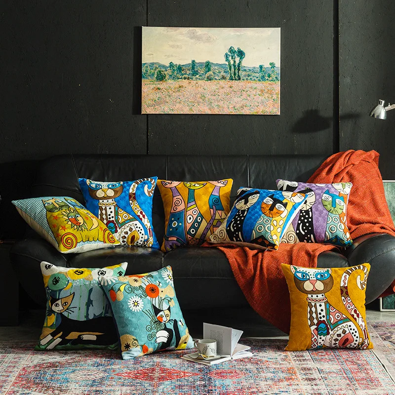 Christmas Picasso European and American Style Abstract Cushion Cover Living Room Sofa Embroidered Cushion Bedside Pillow Cover