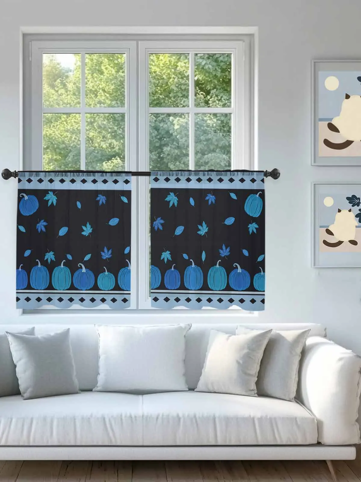 

Autumn Cool Blue Pumpkin Sheer Voile Curtains for Living Room Window Treatment for Bedroom Kitchen Drapes