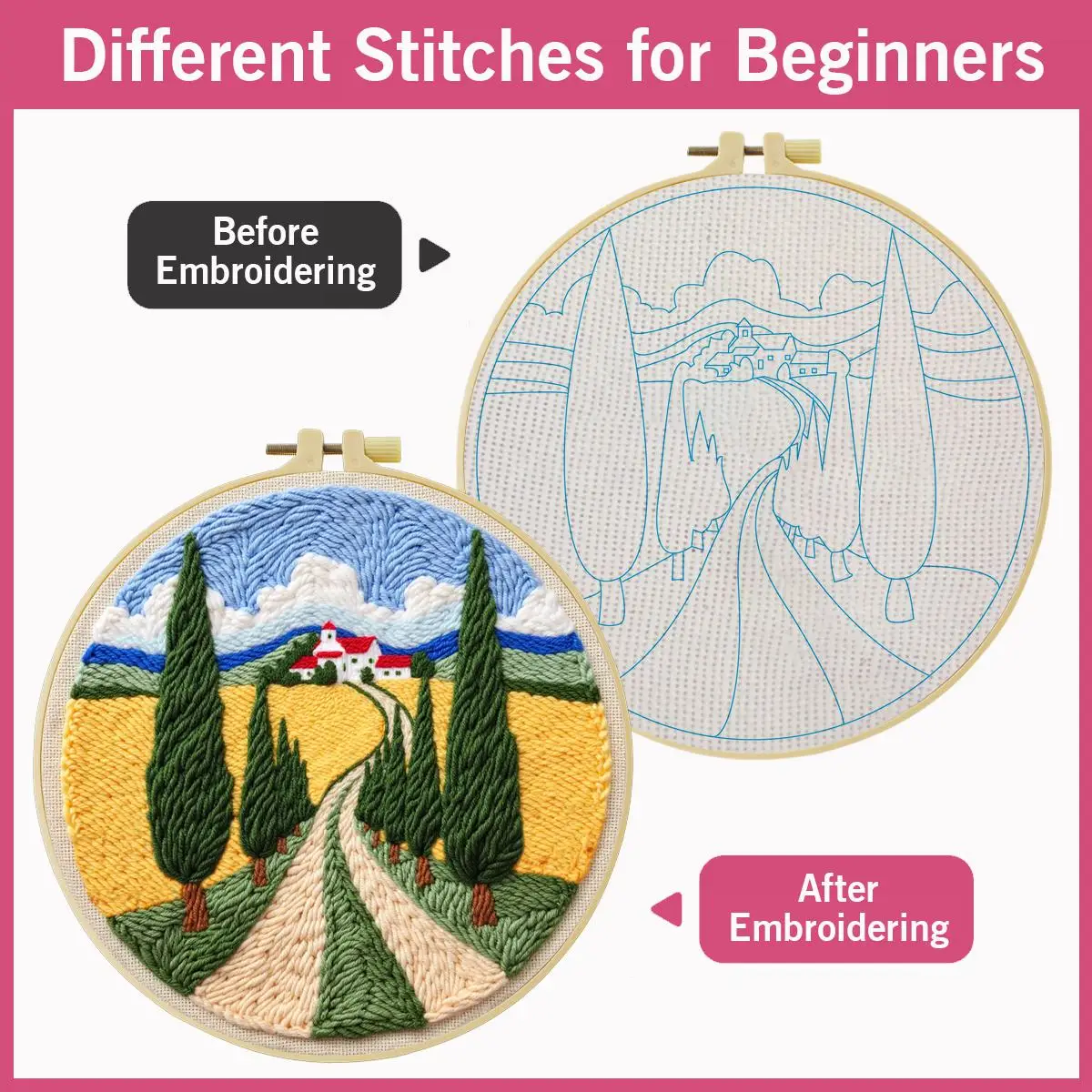 20X20CM/7,87 Zoll Feld-Sticknadel-Set, Stickerei-Kit, Strickstickerei, DIY Handgemachtes Geschenk, Nähkunst – Detail 5