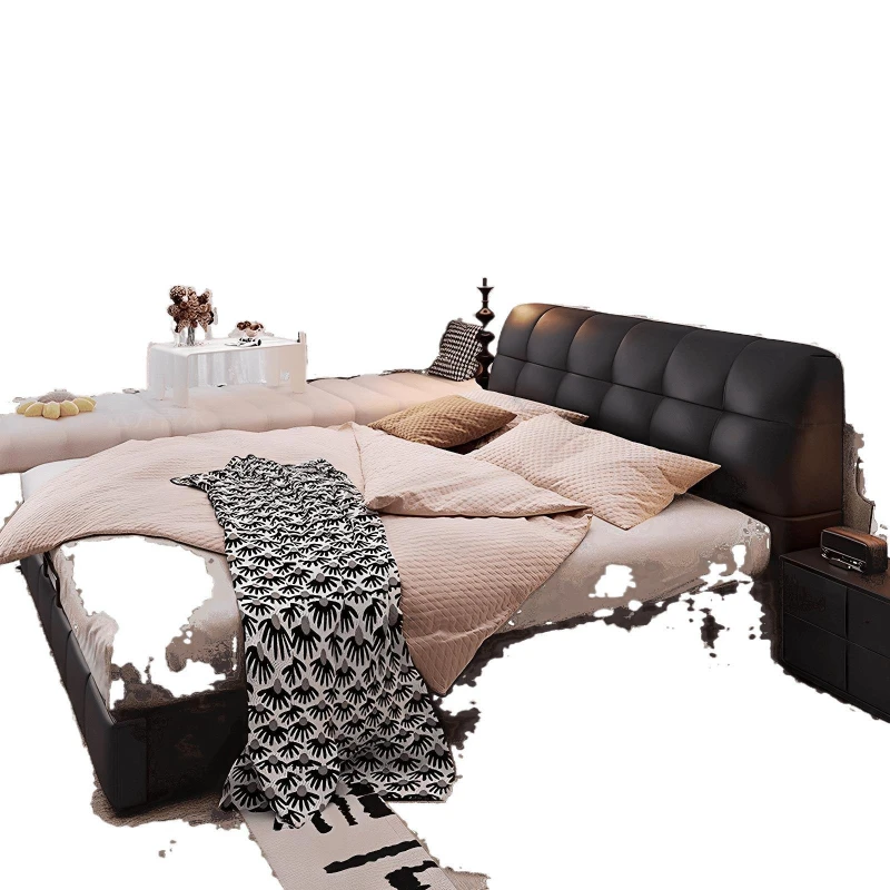 

Modern minimalist bed, master bedroom atmosphere male and female single double bed