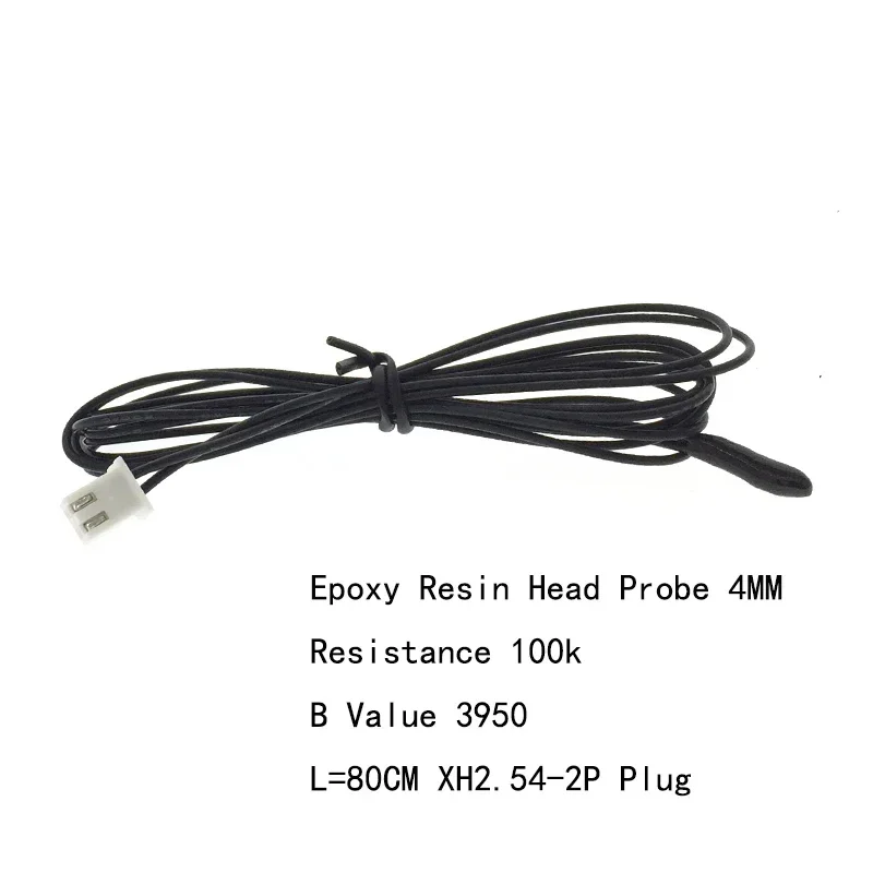 10pcs 4MM Temperature Sensor 100K B3950 Epoxy Resin Head High Temperature Line 80CM Terned XH2.54- 2P Plug NTC Thermisto