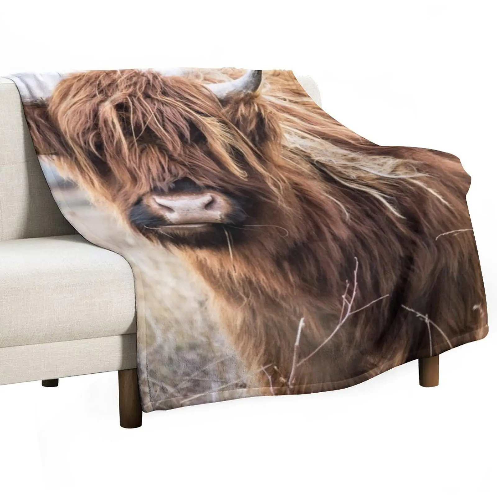 

Highland Cow Portrait Throw Blanket Plaid Moving Soft Plaid Plaid on the sofa Blankets