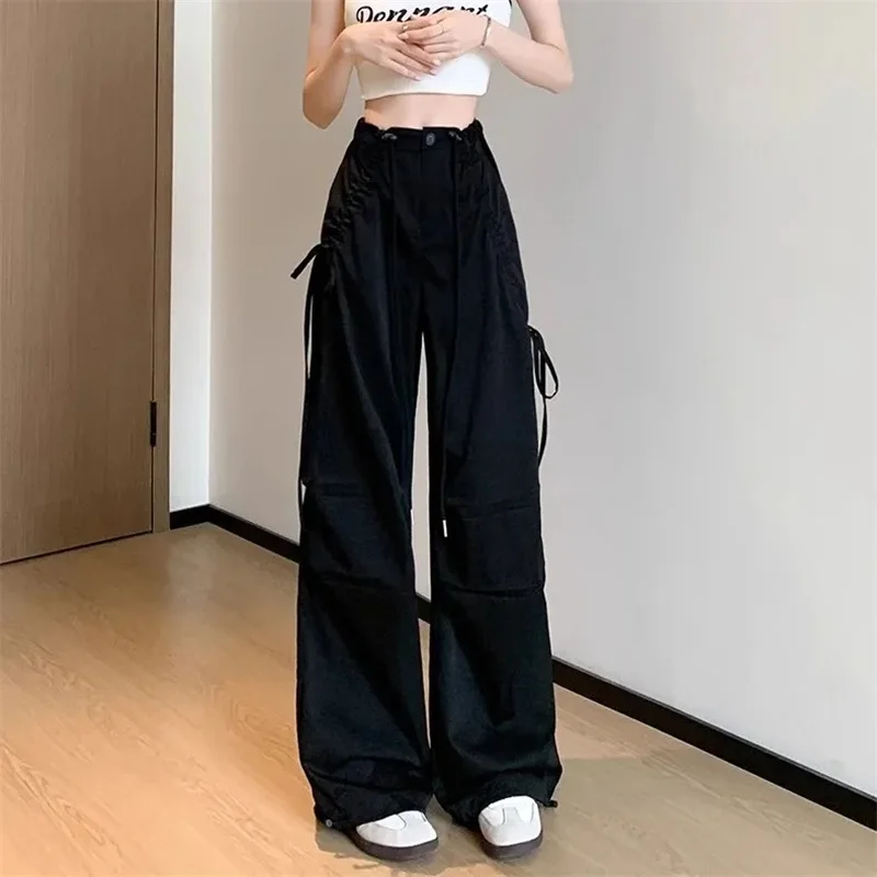 Women Long Cargo Pants autumn Elastic Waist Pocket Baggy Straight Loose Pants Casual Women Korean Trousers