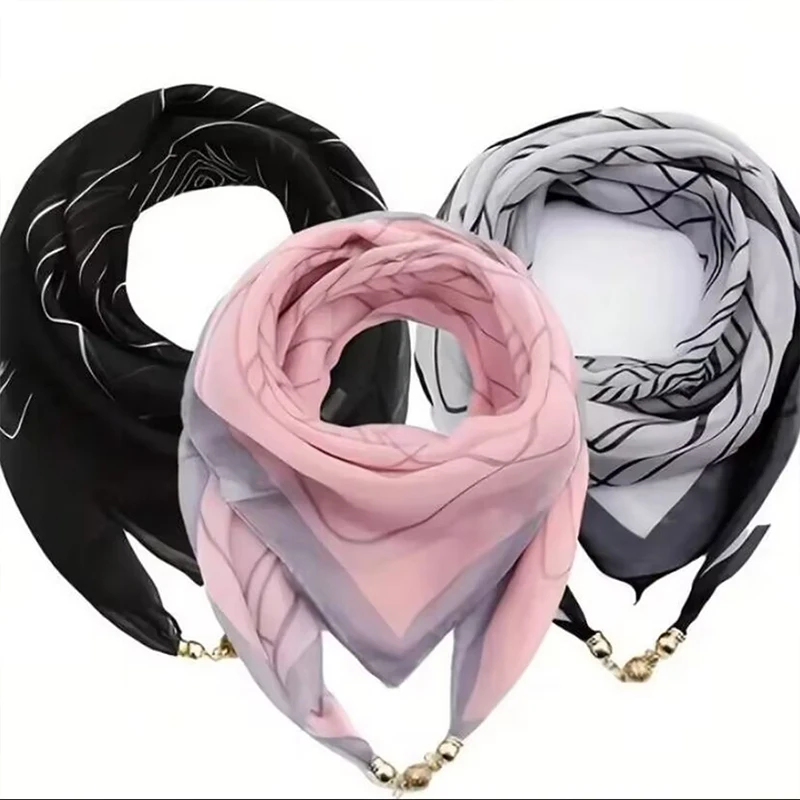 3pc Women Square Scarf Wraps Neck Magnetic Buckle Scarf Cross Scarves Triangle Scarf Cross Neckerchief Scarf for Autumn Winter