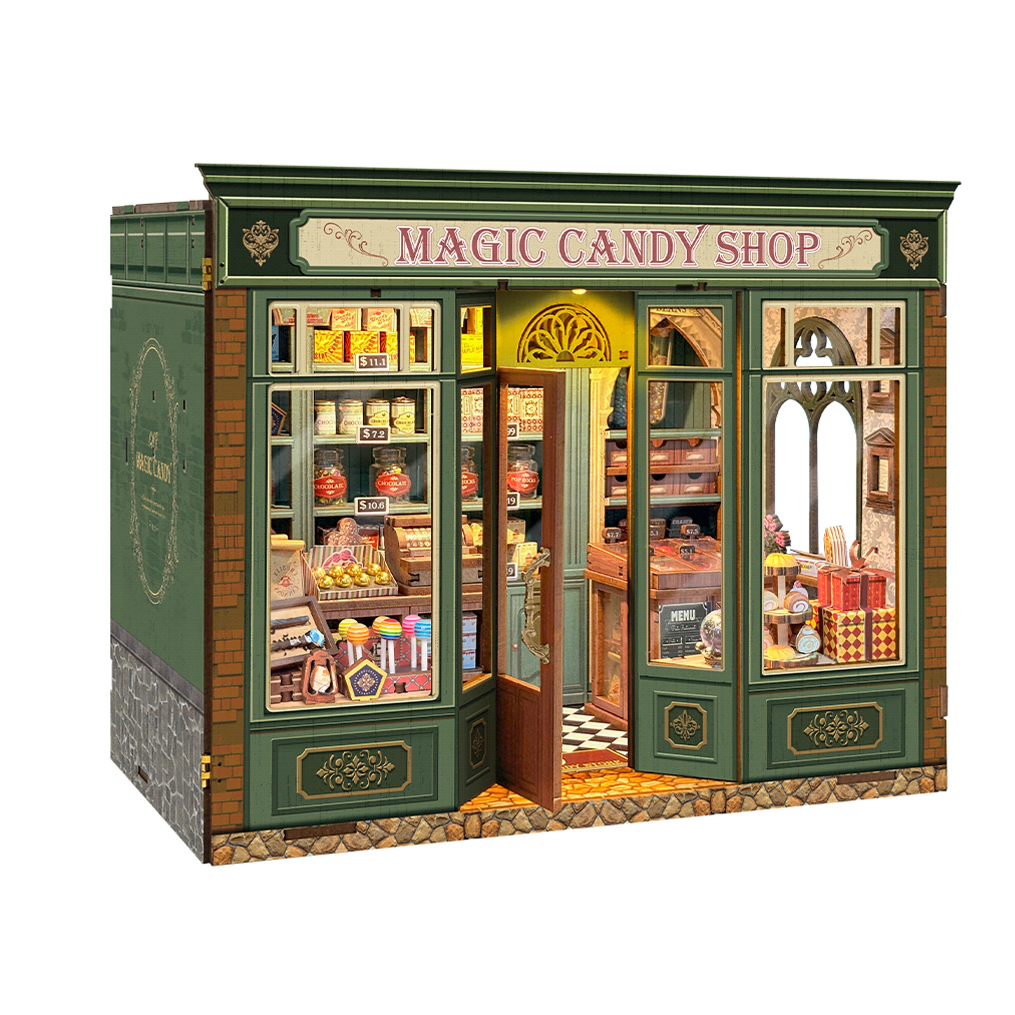 DIY Wooden Book Nook Figurines Miniatures Magic Candy Shop Bookend With LED Lights for Friends Birthday Gifts Home Decor Crafts