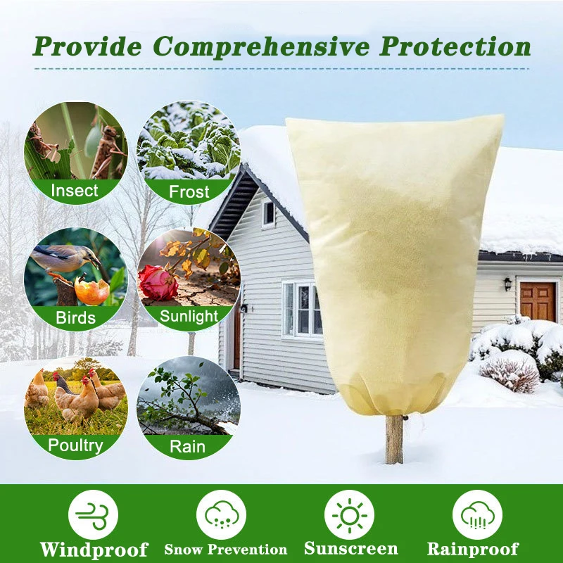Картина 5: Защитная сумка для кустарников деревьев, зимние теплые чехлы для кустарников деревьев, нетканый тканевый морозный чехол с застежкой-молнией на шнурке для дворовых растений