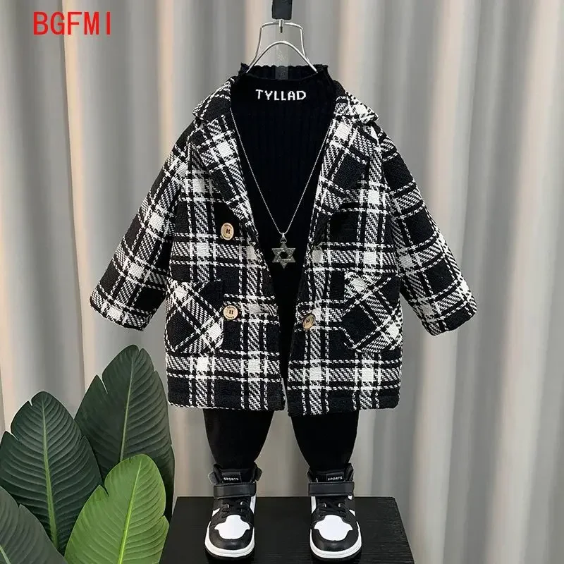 Korean Kids Winter Clothes Thicke New Plaid Woolen Coat Boys\' Warm Jacket Childhood Coats Winter Padding Kids Outerwear 2-11Y