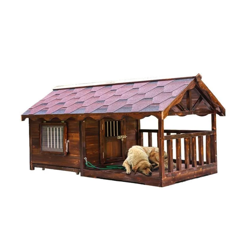 Rainproof outdoor carbonized solid wood dog house, courtyard fence medium and large dog cage