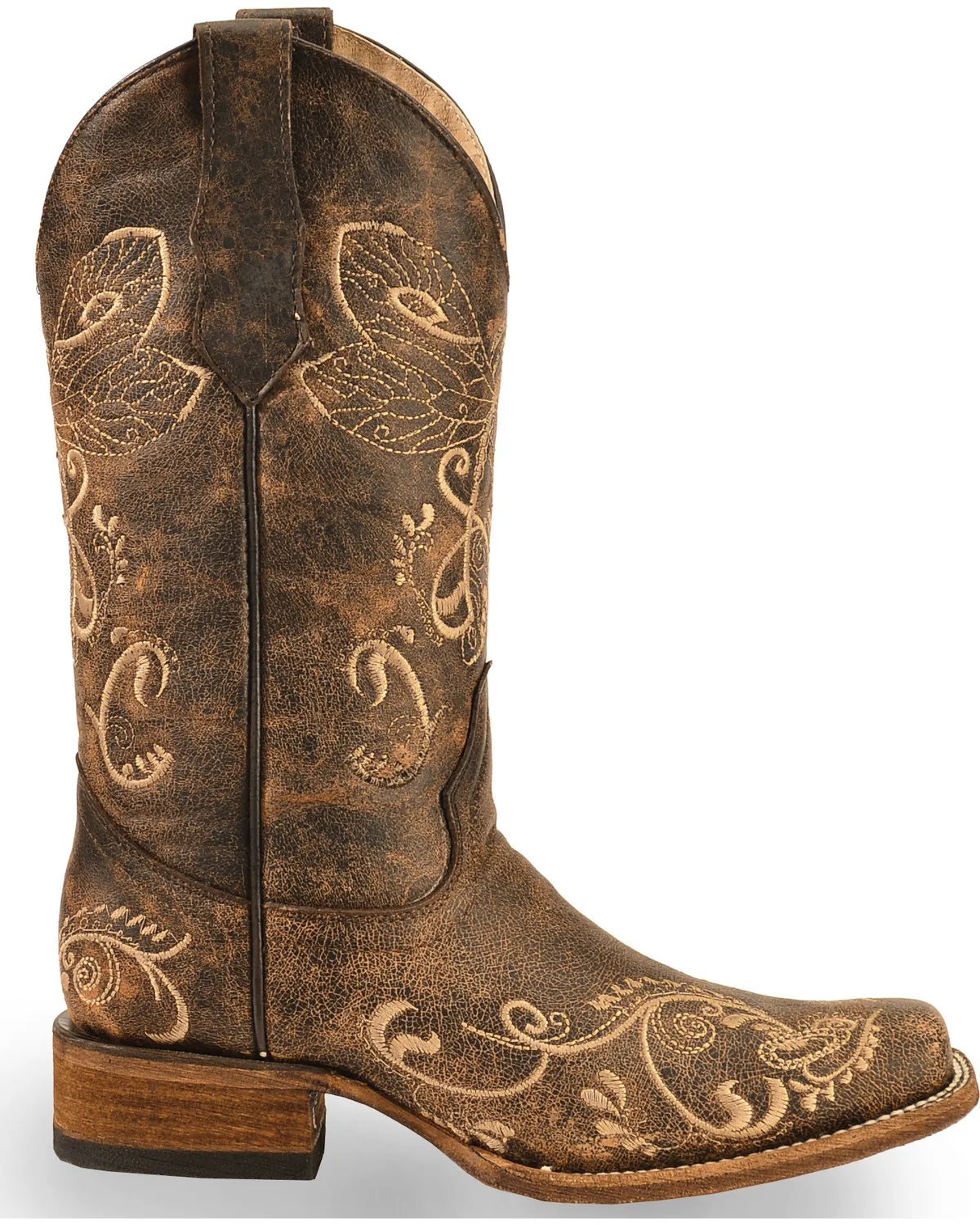 Round Toe Thick Heel Ethnic Leather Boots Embroidered Side Zipper Fashion Botines Slip-On Mid-Heel Women's Botas Femininas