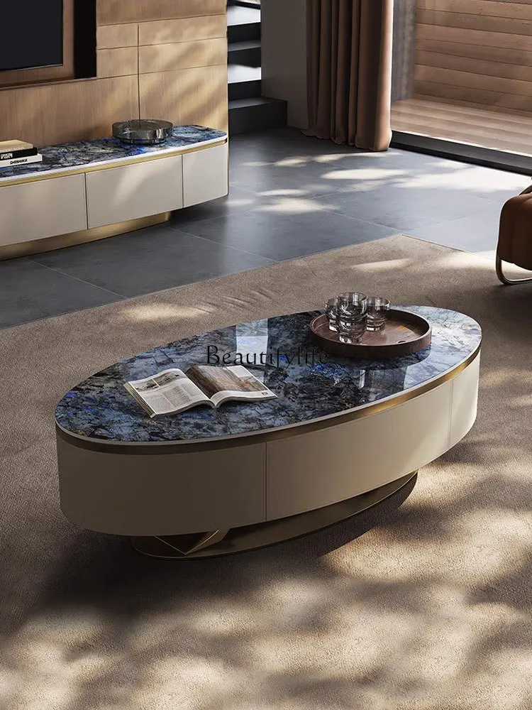 

Light Luxury Style Modern Oval Tea Table Simple High-End Feel New Saddle Leather
