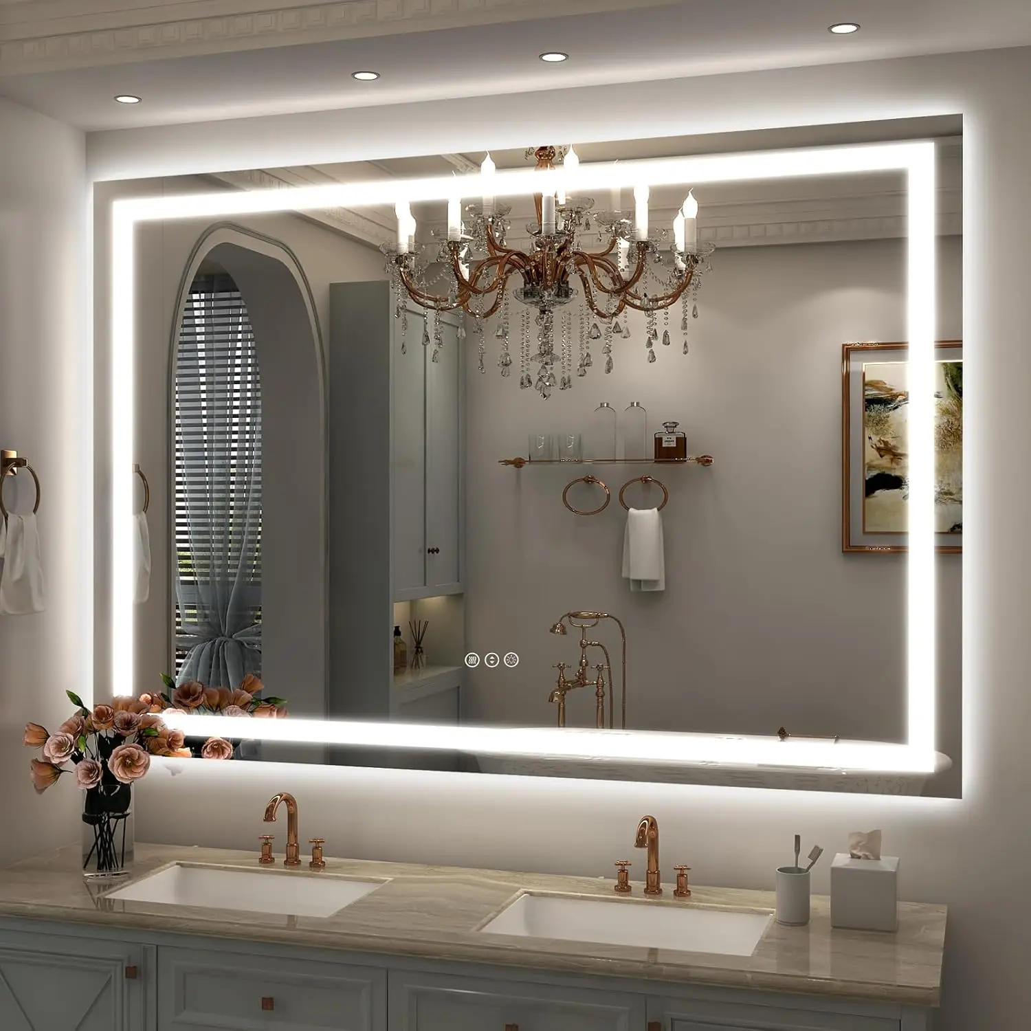 55x40 inch Large LED Mirror for Bathroom, Lighted Vanity Mirror for Wall, Dimmable, Anti-Fog, Shatter-Proof, ETL Listed