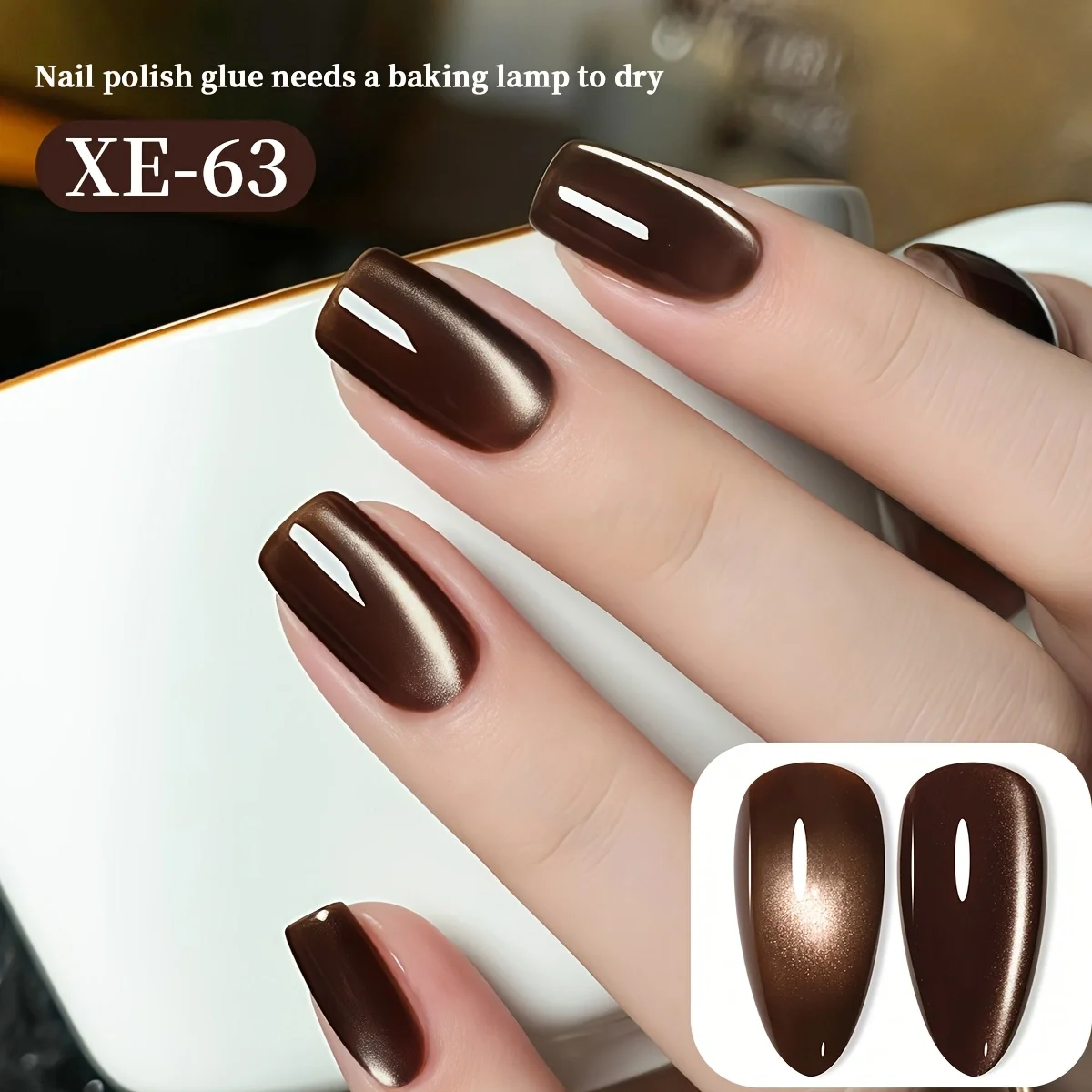 Bottiglia di polvere Perlina di vetro marrone bronzo occhio di gatto XE-63 caffè super luminoso occhio di gatto Gel per unghie UV luminoso semplice e alla moda