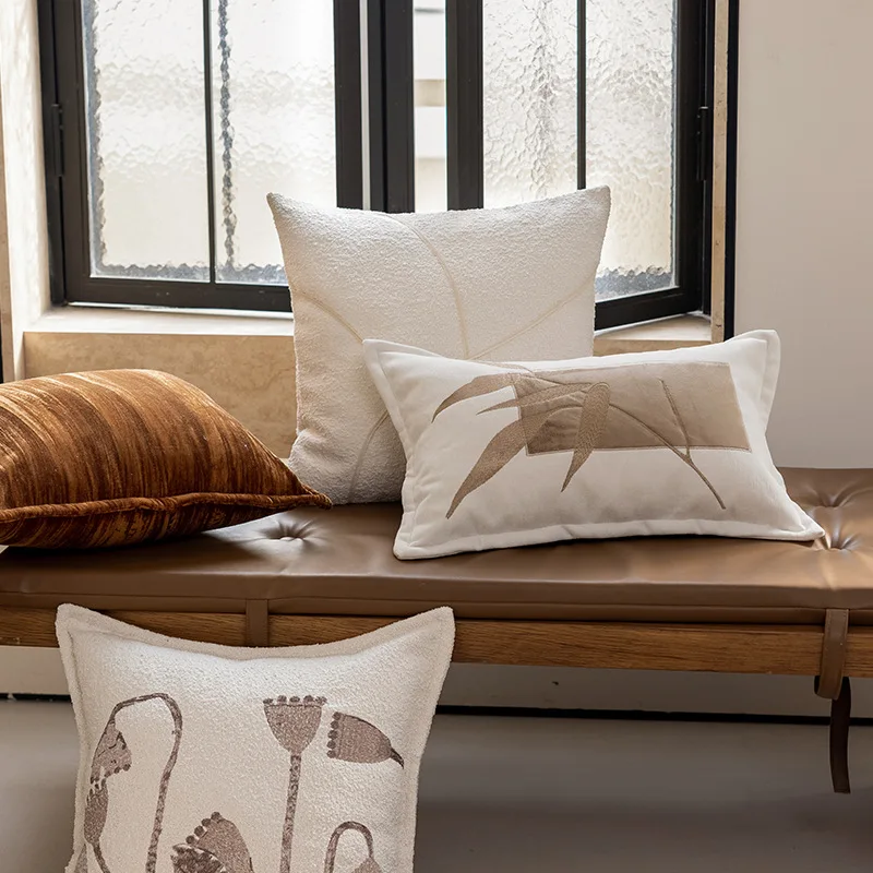 Chinese Traditional Style Sofa Cushion Cover 45x45cm Hotel Sample Room Living Room Decor Cream Green Bamboo Lumbar Pillows Cover
