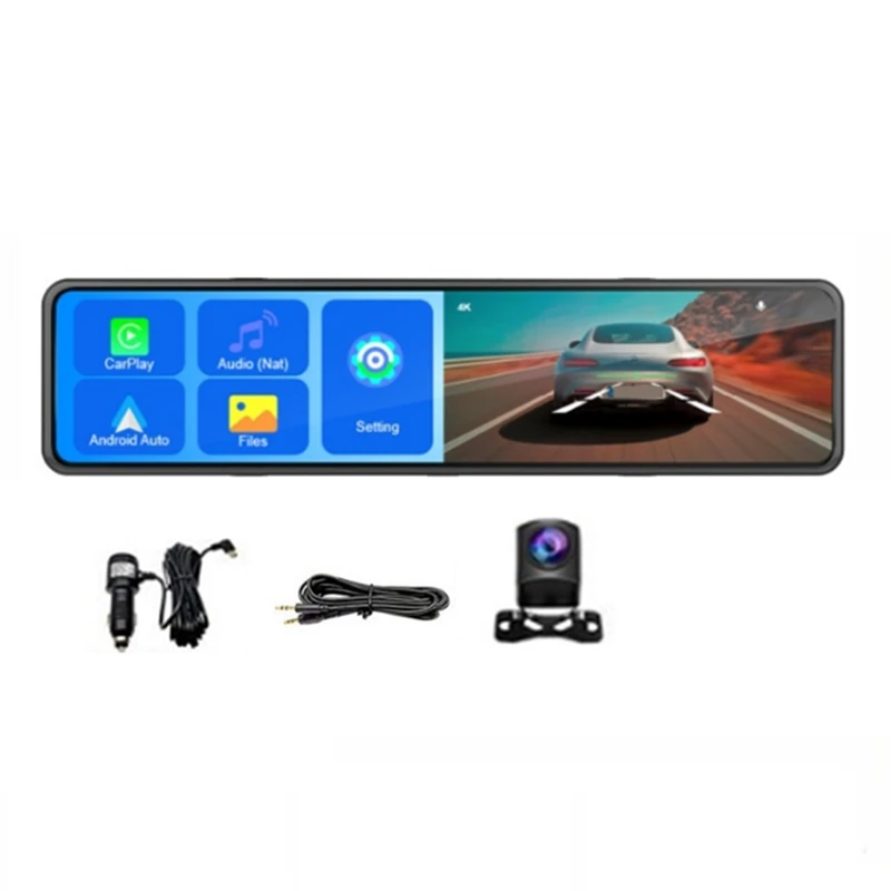 12Inch Dash Cam 4K Car Mirror Video Recording Wireless Carplay Android Auto ADAS GPS Navigation FM AUX Streaming Screen