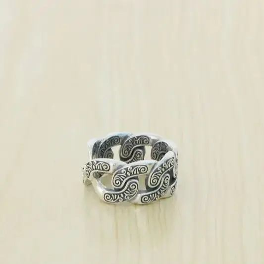 S925 sterling silver ring with retro vintage hip-hop pattern  Personalized adjustable jewelry  Gifts for Lovers