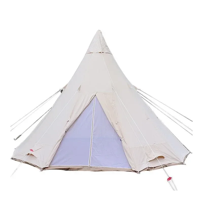 5m Spacious Teepee Heating Tent 8 People Camping Outdoor Cotton Canvas Oxford Tent with Stove Pipe Hole