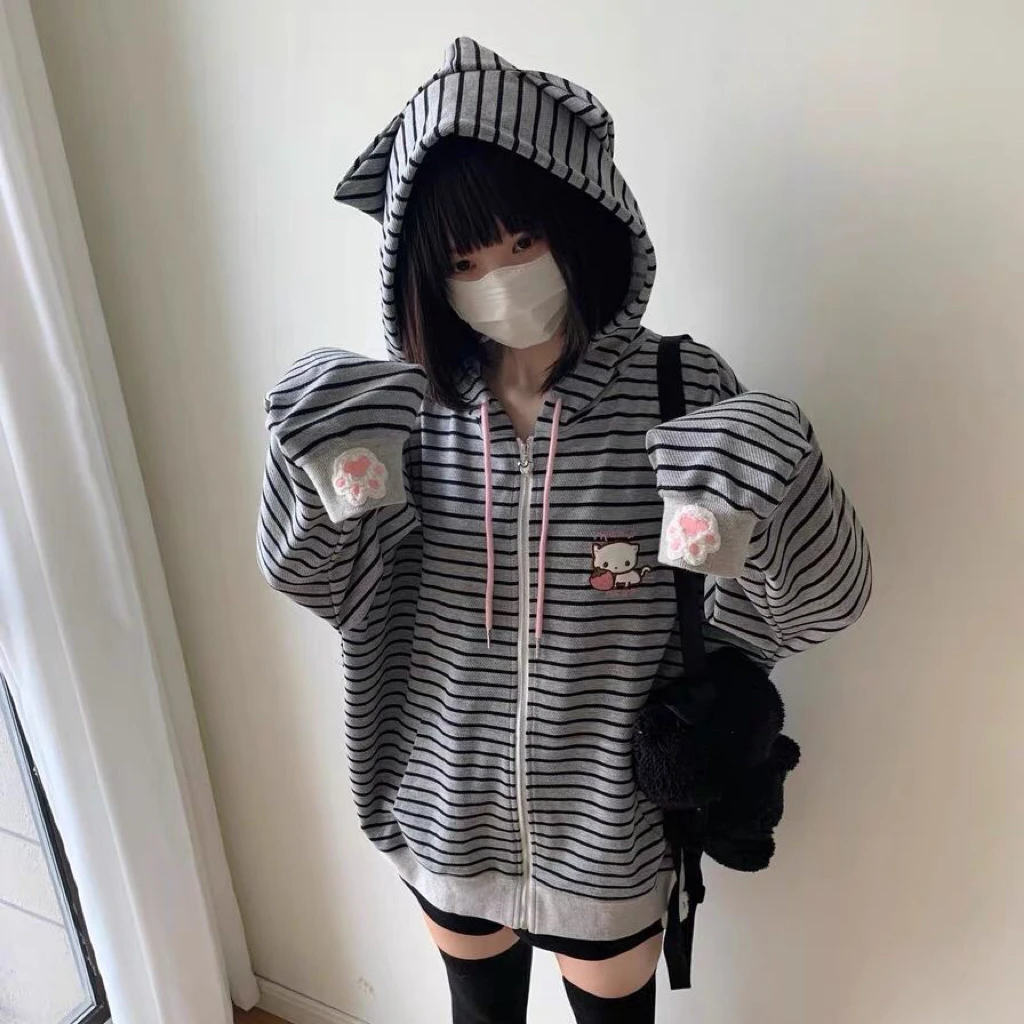 Striped Loose Long Sleeve Hoodie - Image 3