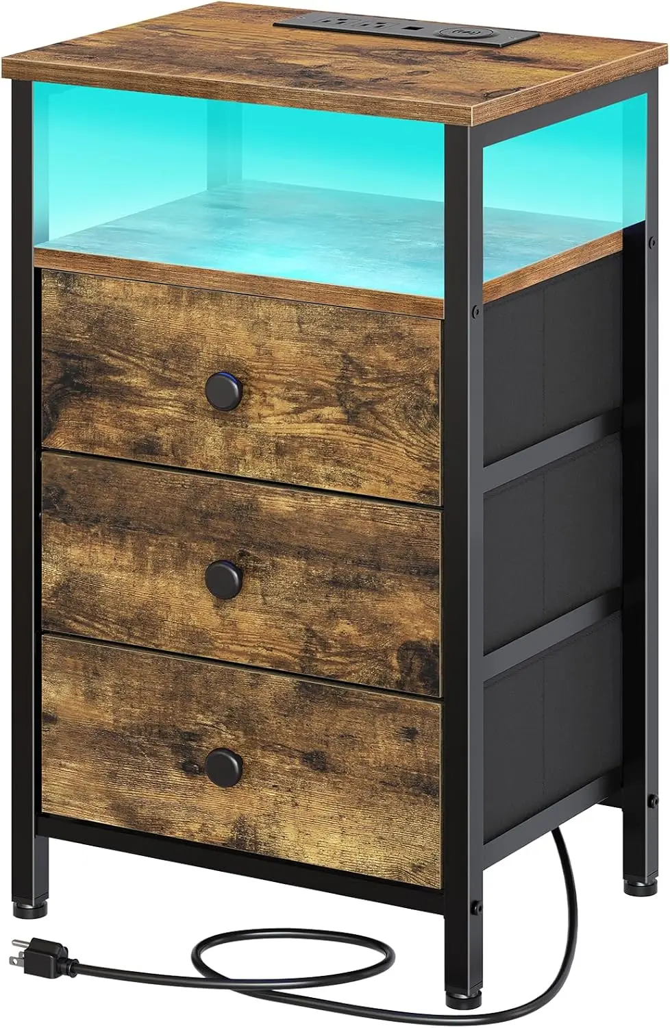 

Nightstands, Night Stand with Wireless Charging Station, Side Table with LED Lights,