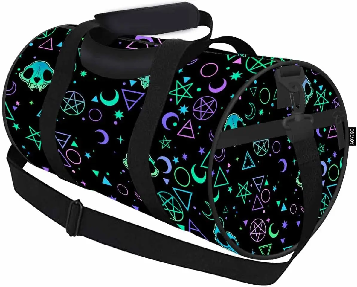 

Skulls Travel Duffel Bag Depicting Magic Symbols Lightweight Sports Tote Gym Bag Shoulder Weekender Overnight Bag for Men Women