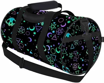 Bolso de lona de viaje con calaveras que muestran símbolos mágicos, Tote deportivo ligero, bolso de gimnasio, bolso de hombro para hombre y mujer, bolso de noche