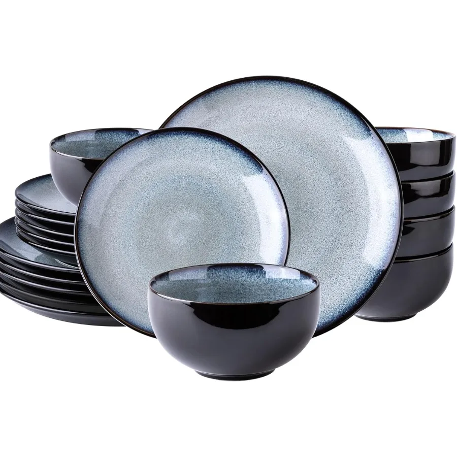 

Наборы керамической посуды для 6 каменных тарелок и мисок ручной работы с реактивной глазурью, устойчивая к сколам и устойчивая к царапинам тарелку