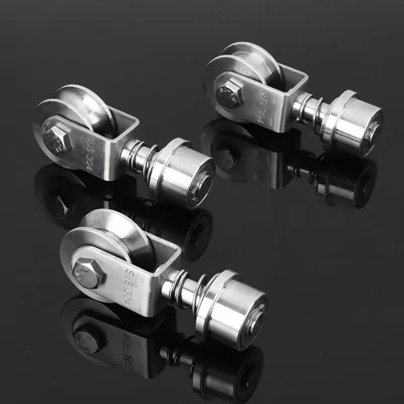 304 Stainless Steel Bearing Rotating Universal Pulley U/V/H Groove Guide Wheel Spring Shock Caster Sliding Door Track Wheel 1PC