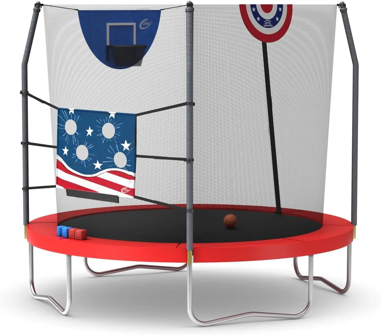 Jump N' Dunk 8 FT, 12 FT, 15 FT, Round Outdoor Trampoline for Kids with Enclosure Net, Basketball Hoop, ASTM Approval