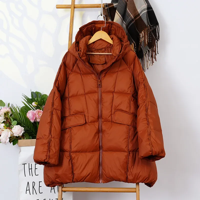 

Autumn and Winter White Duck Down Jacket Women's Casual Loose Oversized Warm Korean Style New Jacket with Hood Winter Coat Women