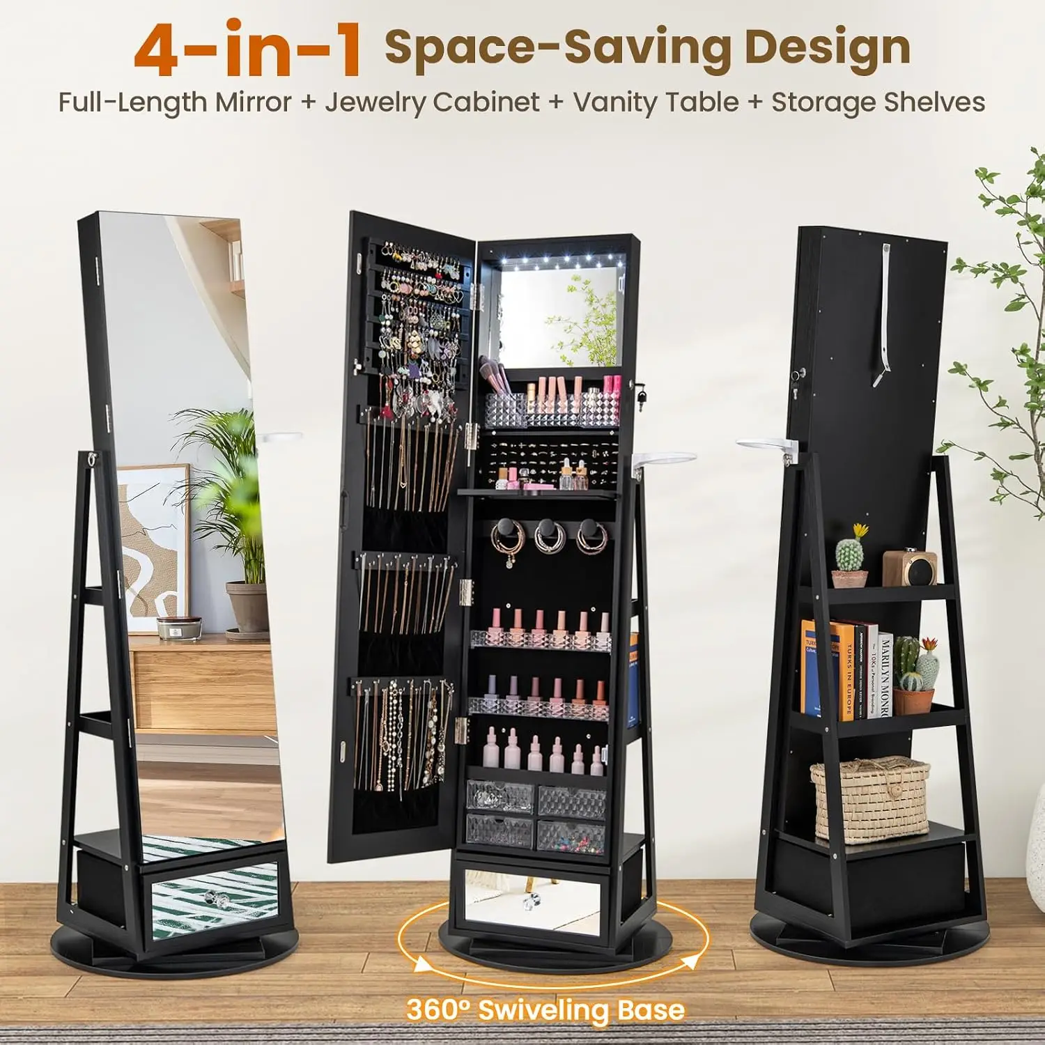 360° Swivel Jewelry Cabinet 64.5