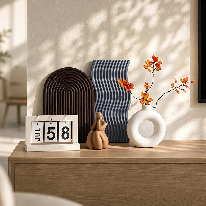 Minimalist Geometric Resin ABS Decor Set Abstract Thinker Figurine Vase Wave Arch Separately Purchasable for Living Room Gift
