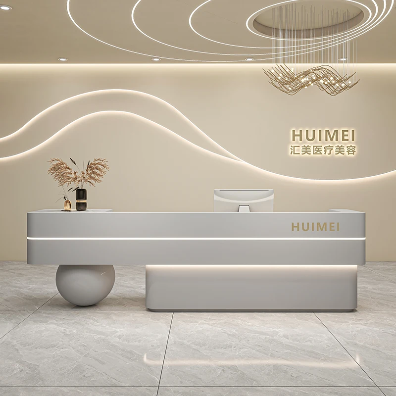 طاولة استقبال فاخرة وحديثة لصالونات التجميل وشعار طاولة الاستقبال ومصمم الشعار لعداد التجميل   متجر أثاث المكاتب