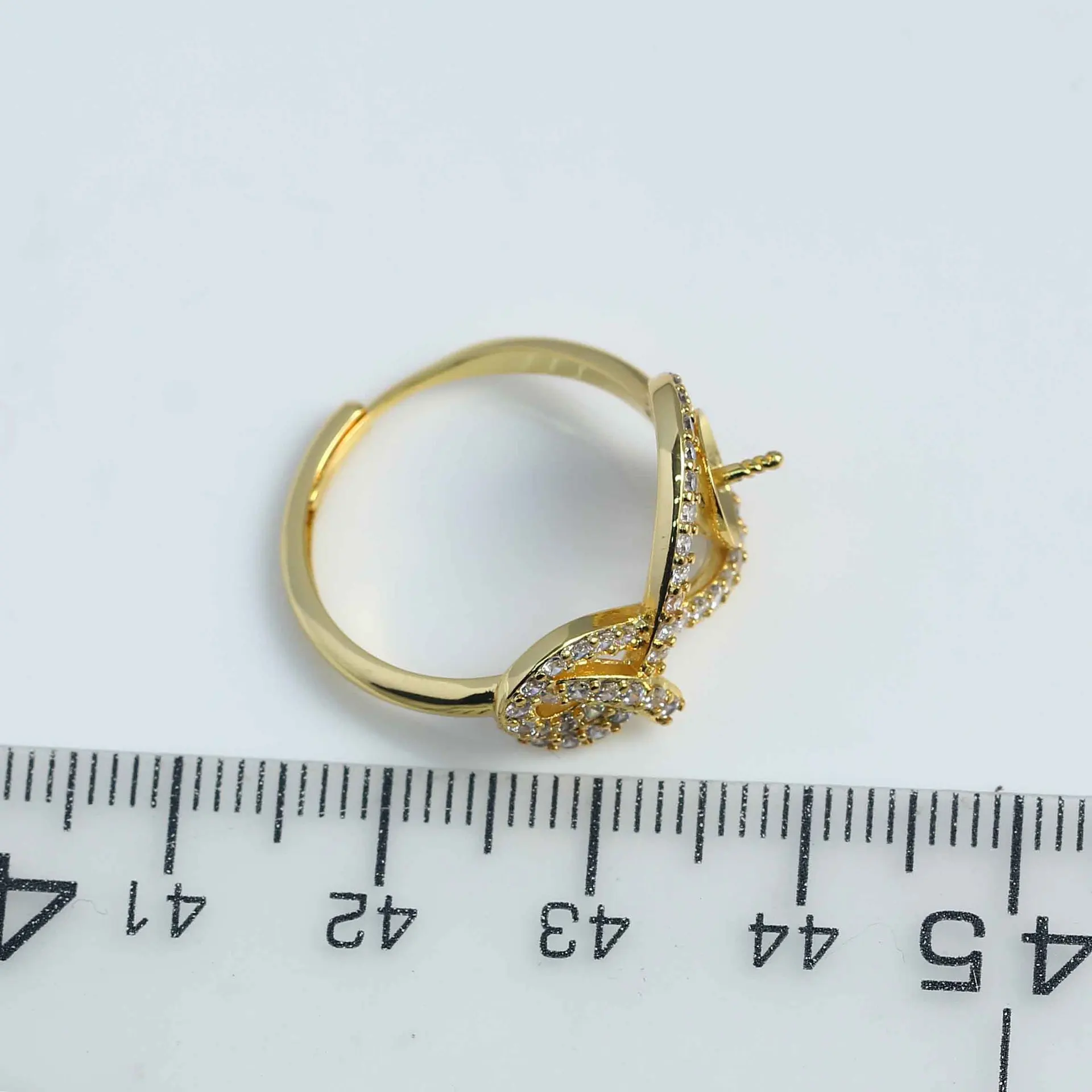 JZ034 Copper Gold Plated Zircon Love Model Adjustable Pearl Ring Blank Empty Setting DIY Jewelry Findings