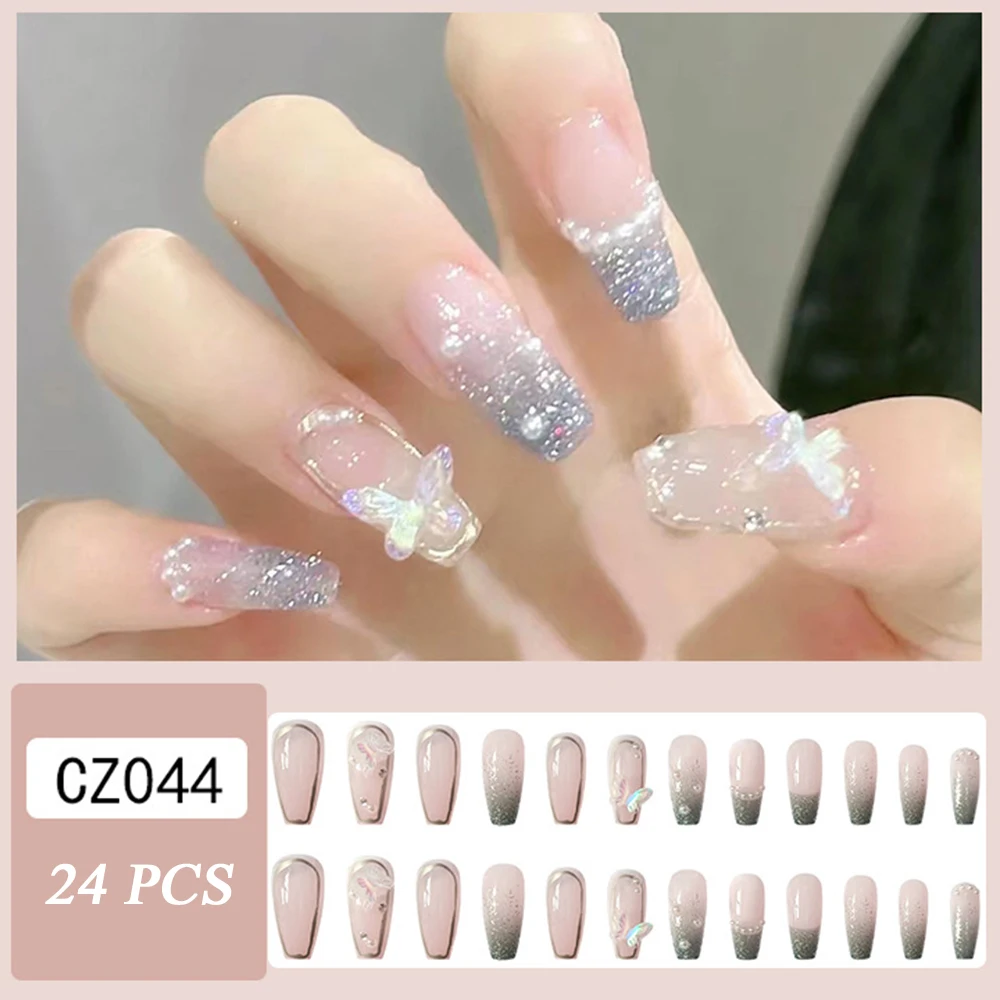 24pcs Press on Nails False Nail Butterfly Resin Ballerina Nails Artificial Nail Tips Manicure Tool Nail Tips Wearable Fake Nails image 2