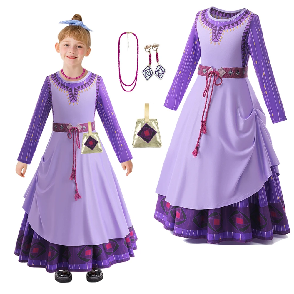 Baby Girls Princess Dress Movie Wish Asha Cosplay Costumes Children Dresses Up Birthday Carnival Easte Halloween  Party Clothing