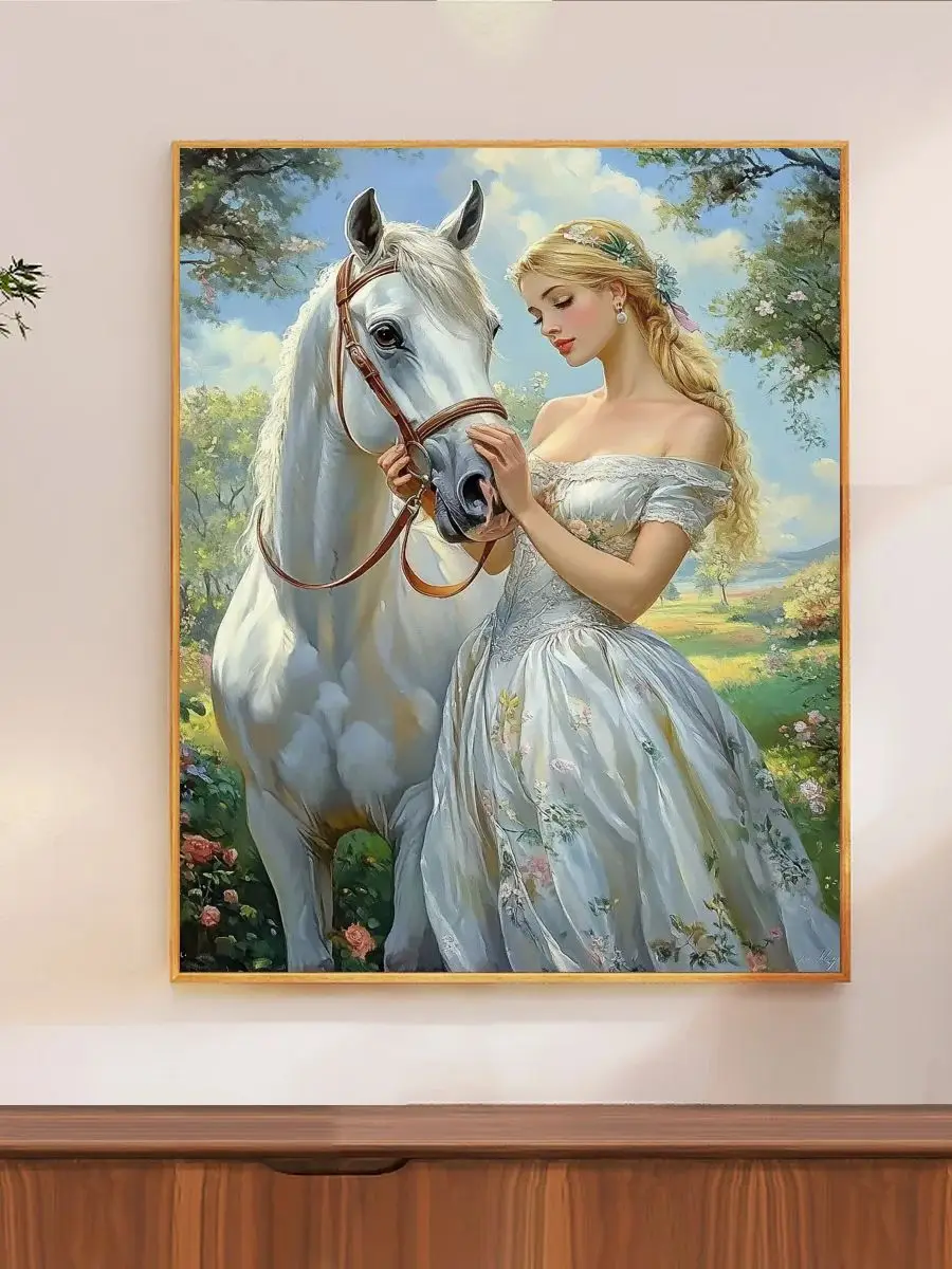 1 Stück 40x50 cm/15,74*19,7 Zoll Die Prinzessin und das weiße Pferd Kreuzstich-Set DIY-Set 11CT/14CT Wandbild – Detail 1